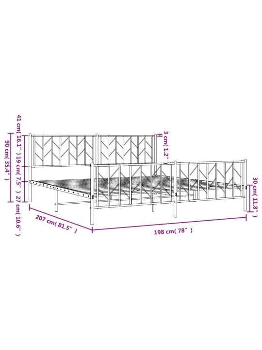 Metallinen sängynrunko päädyillä musta 193x203 cm