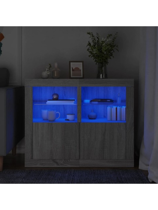 Sivukaapit led-valoilla 2 kpl harmaa sonoma tekninen puu