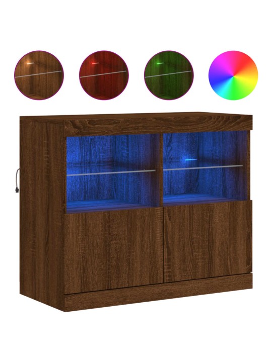 Senkki LED-valoilla ruskea tammi 81x37x67 cm