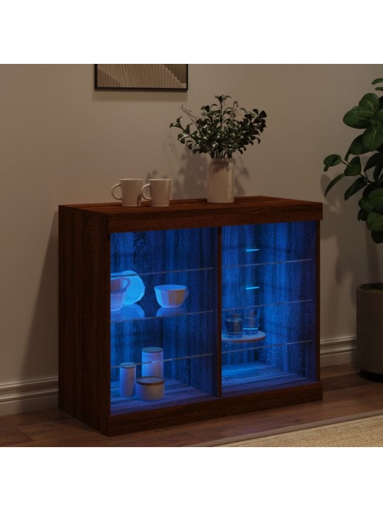 Senkki LED-valoilla ruskea tammi 81x37x67 cm