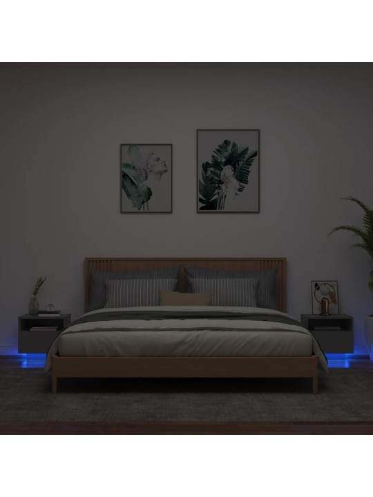 Yöpöytä LED-valoilla 2 kpl musta 40x39x37 cm