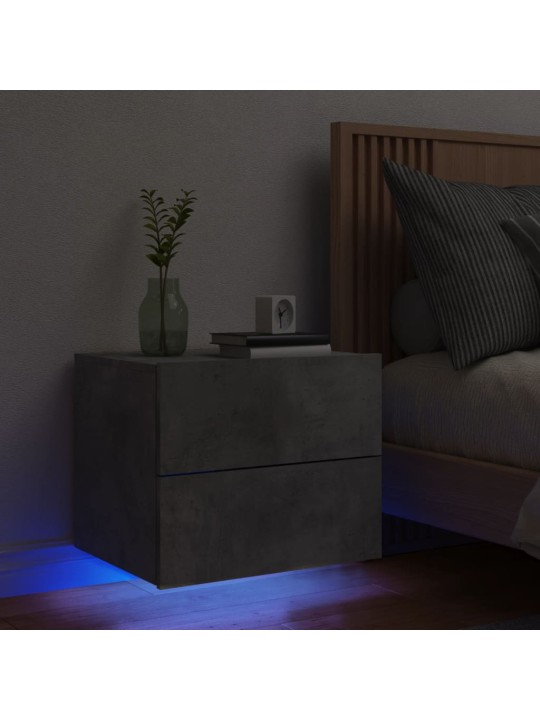 Seinäkiinnitettävä yöpöytä LED-valoilla betoninharmaa