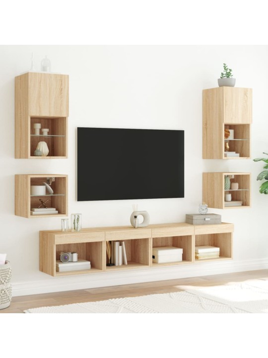 TV-seinäkaapit LED-valoilla 2 kpl Sonoma-tammi 30x28,5x30 cm