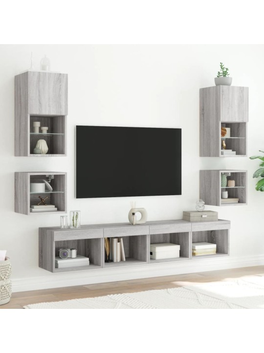 TV-seinäkaappi LED-valoilla harmaa Sonoma 30x28,5x30 cm