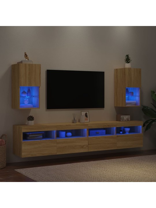 TV-kaapit LED-valoilla 2 kpl Sonoma-tammi 30,5x30x60 cm