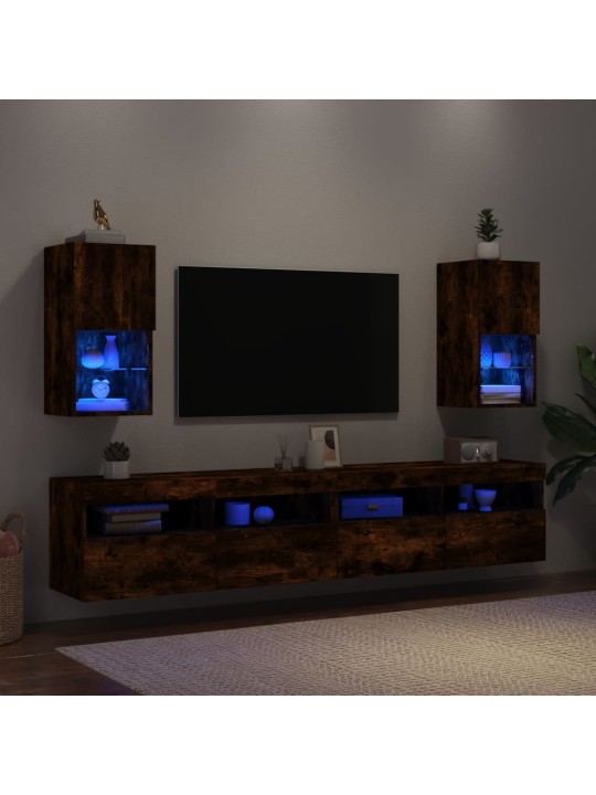 TV-kaapit LED-valoilla 2 kpl savutammi 30,5x30x60 cm