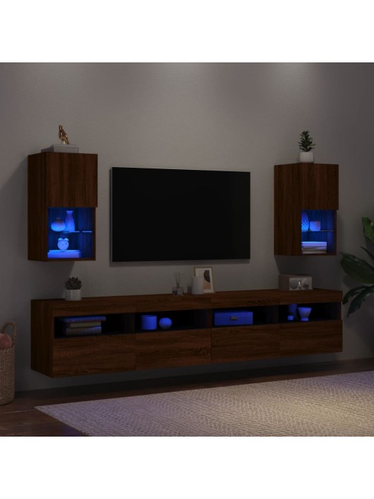 TV-kaapit LED-valoilla 2 kpl ruskea tammi 30,5x30x60 cm