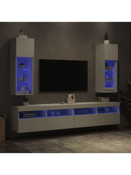 TV-kaapit LED-valoilla 2 kpl valkoinen 30,5x30x90 cm