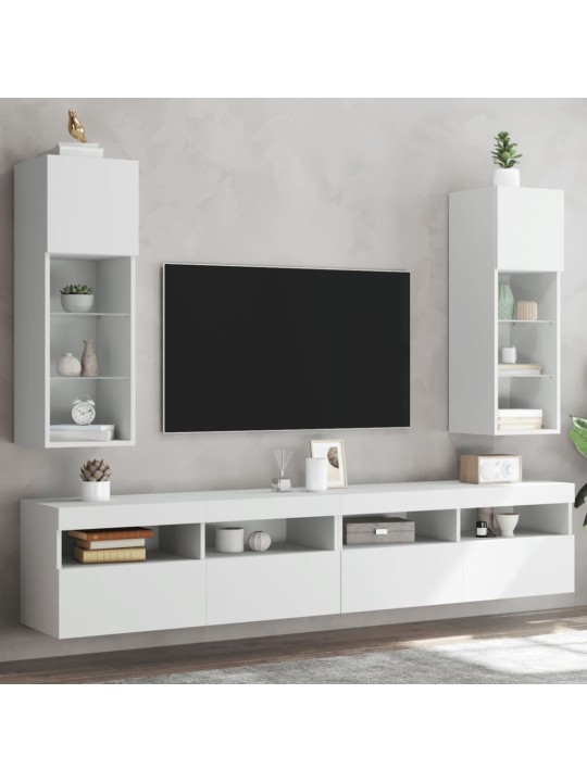 TV-kaapit LED-valoilla 2 kpl valkoinen 30,5x30x90 cm