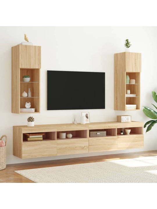 TV-kaappi LED-valoilla Sonoma-tammi 30,5x30x90 cm