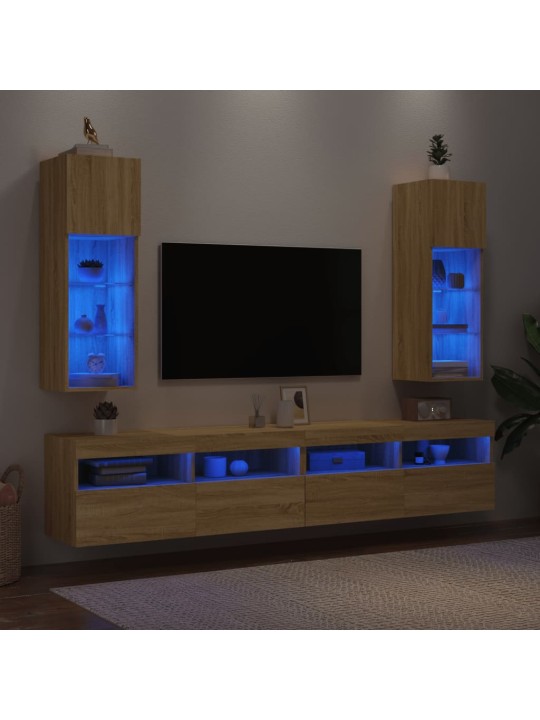 TV-kaapit LED-valoilla 2 kpl Sonoma-tammi 30,5x30x90 cm