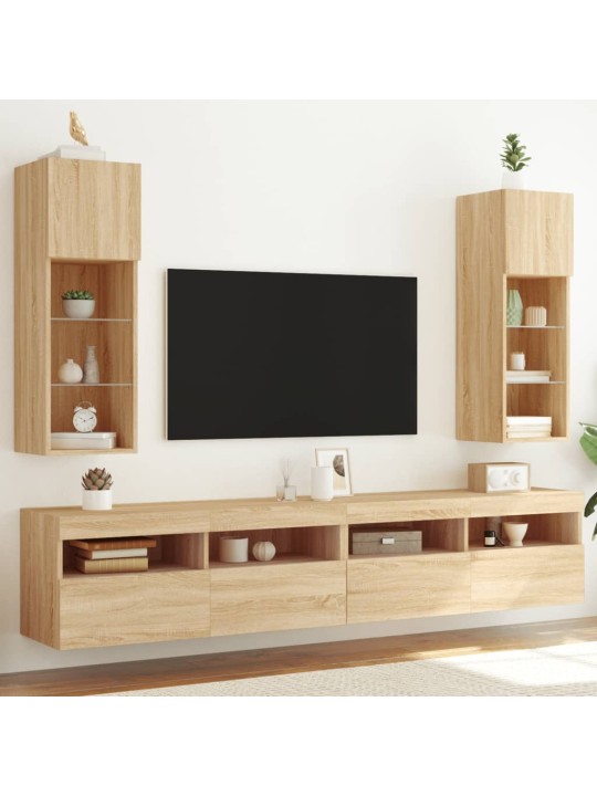 TV-kaapit LED-valoilla 2 kpl Sonoma-tammi 30,5x30x90 cm