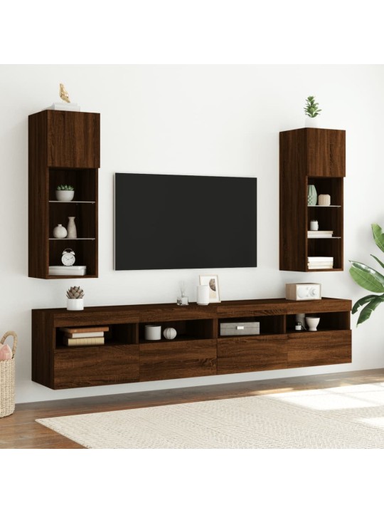 TV-kaappi LED-valoilla ruskea tammi 30,5x30x90 cm