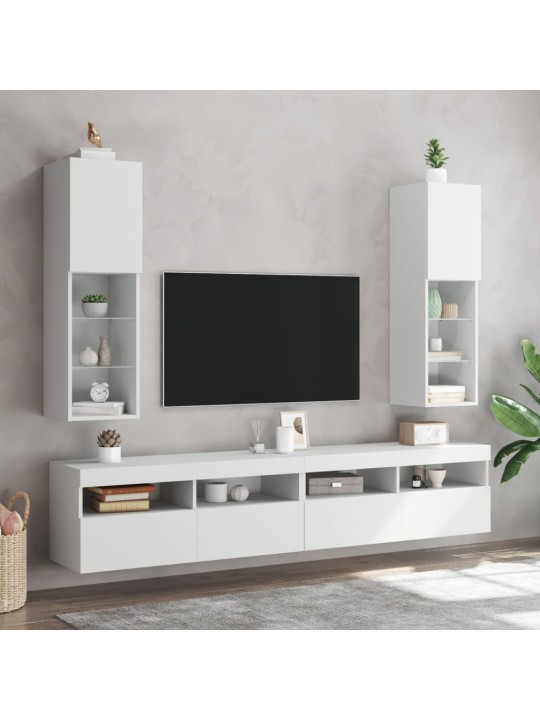 TV-taso LED-valoilla valkoinen 30,5x30x102 cm