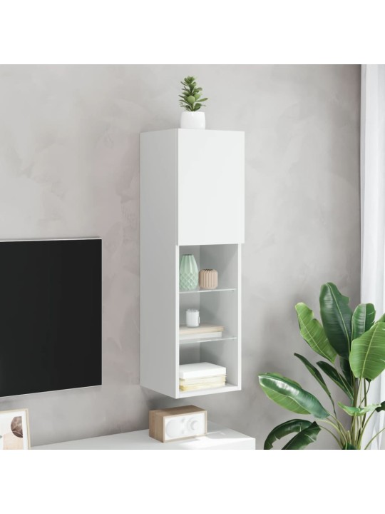 TV-taso LED-valoilla valkoinen 30,5x30x102 cm