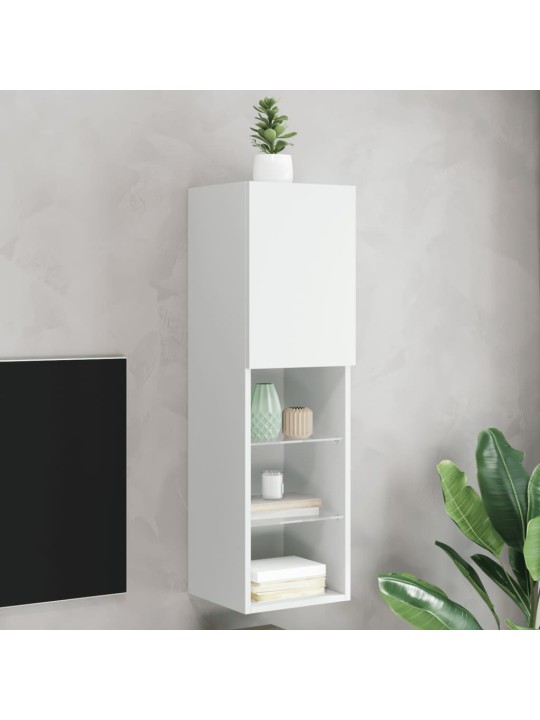 TV-taso LED-valoilla valkoinen 30,5x30x102 cm