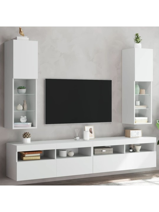 TV-kaapit LED-valoilla 2 kpl valkoinen 30,5x30x102 cm