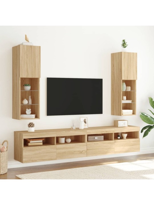 TV-taso LED-valoilla Sonoma-tammi 30,5x30x102 cm