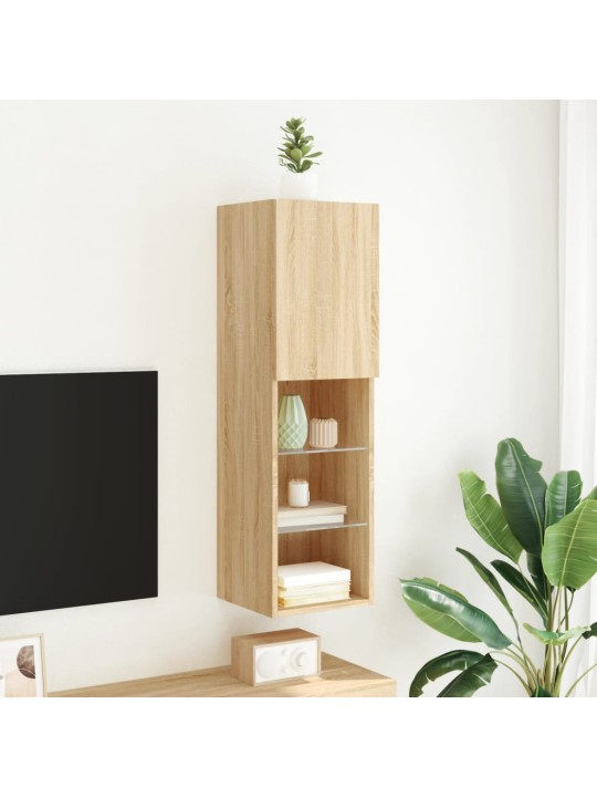 TV-taso LED-valoilla Sonoma-tammi 30,5x30x102 cm