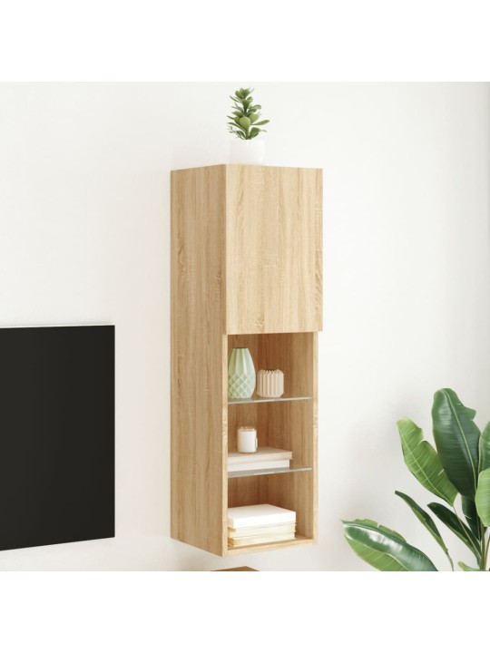 TV-taso LED-valoilla Sonoma-tammi 30,5x30x102 cm