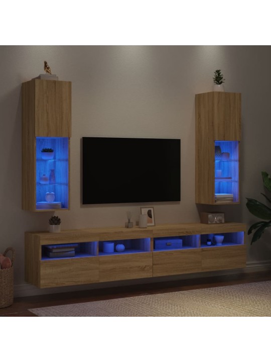 TV-kaapit LED-valoilla 2 kpl Sonoma-tammi 30,5x30x102 cm