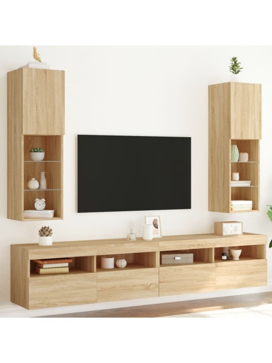 TV-kaapit LED-valoilla 2 kpl Sonoma-tammi 30,5x30x102 cm