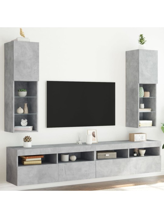 TV-kaapit LED-valoilla 2 kpl betoninharmaa 30,5x30x102 cm