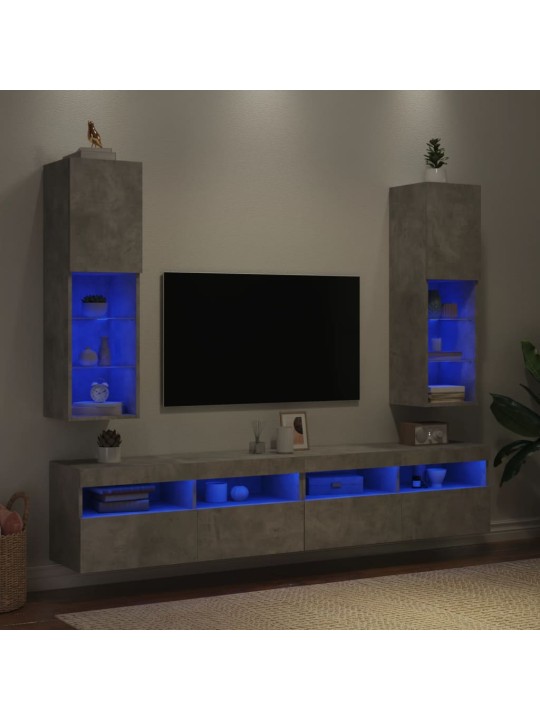 TV-kaapit LED-valoilla 2 kpl betoninharmaa 30,5x30x102 cm