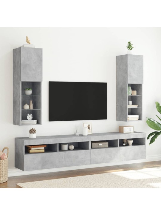 TV-kaapit LED-valoilla 2 kpl betoninharmaa 30,5x30x102 cm