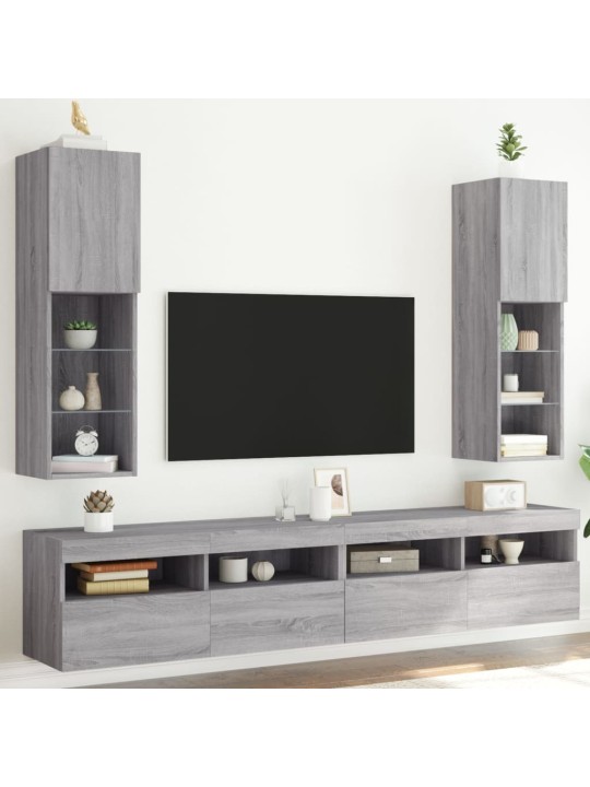 TV-kaapit LED-valoilla 2 kpl harmaa Sonoma 30,5x30x102 cm