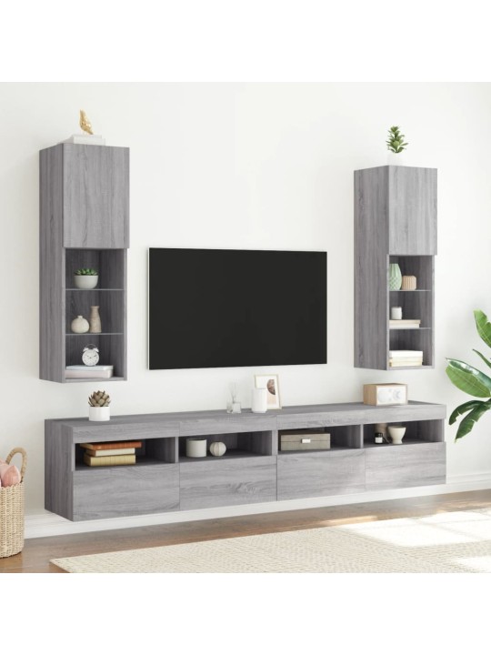 TV-kaapit LED-valoilla 2 kpl harmaa Sonoma 30,5x30x102 cm