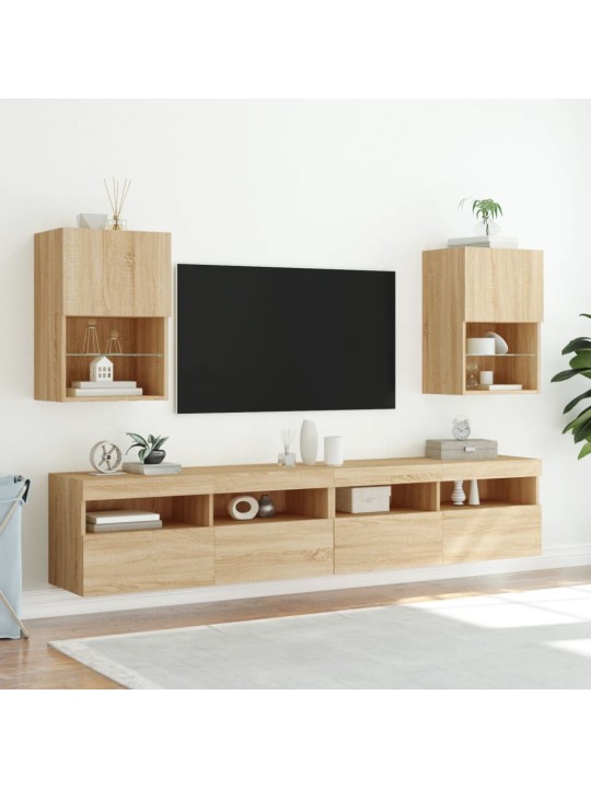 TV-taso LED-valoilla Sonoma-tammi 40,5x30x60 cm