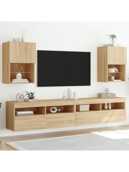 TV-kaapit LED-valoilla 2 kpl Sonoma-tammi 40,5x30x60 cm