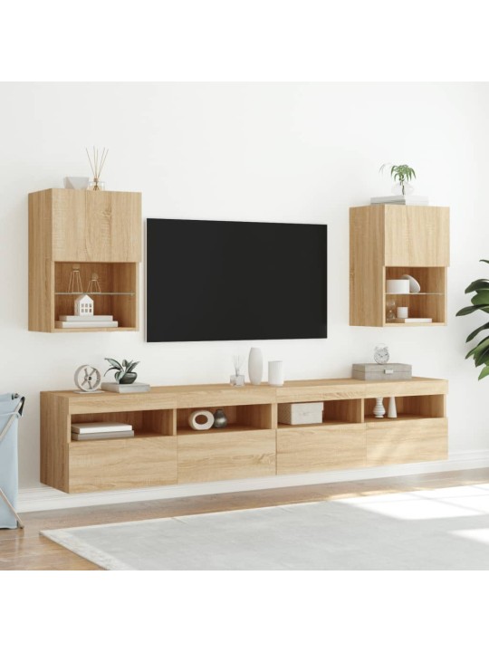 TV-kaapit LED-valoilla 2 kpl Sonoma-tammi 40,5x30x60 cm