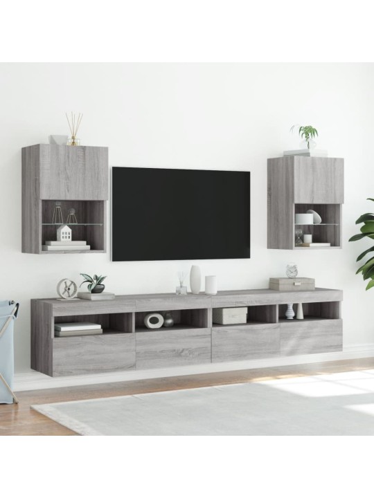 TV-taso LED-valoilla harmaa Sonoma 40,5x30x60 cm