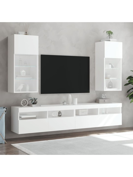 TV-kaapit LED-valoilla 2 kpl valkoinen 40,5x30x90 cm