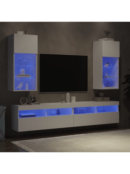TV-kaapit LED-valoilla 2 kpl valkoinen 40,5x30x90 cm