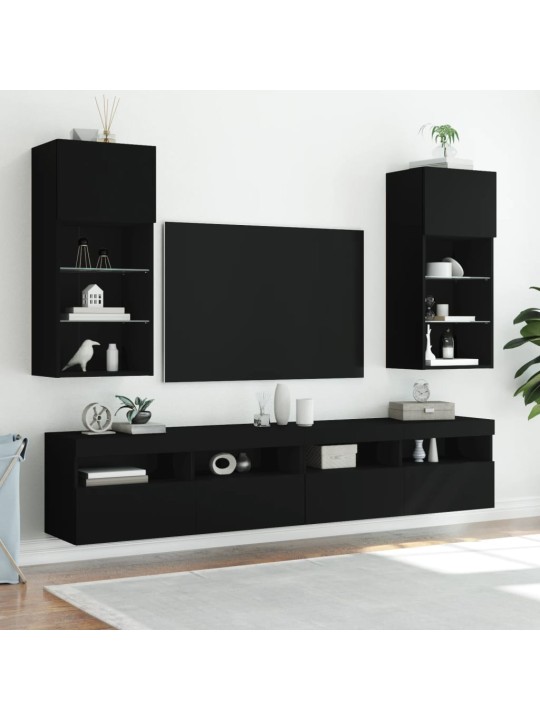 TV-kaappi LED-valoilla musta 40,5x30x90 cm