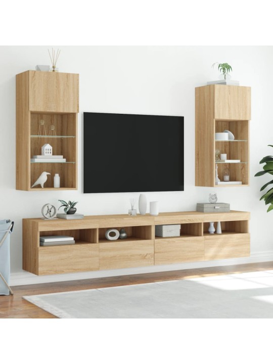 TV-kaapit LED-valoilla 2 kpl Sonoma-tammi 40,5x30x90 cm