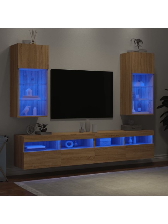 TV-kaapit LED-valoilla 2 kpl Sonoma-tammi 40,5x30x90 cm