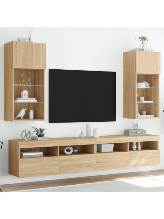 TV-kaapit LED-valoilla 2 kpl Sonoma-tammi 40,5x30x90 cm