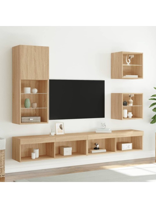 TV-kaappi LED-valoilla Sonoma-tammi 40,5x30x102 cm