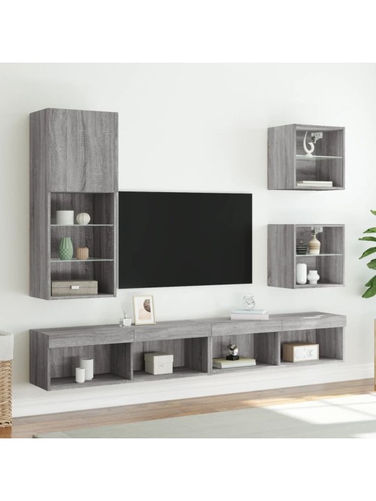 TV-kaappi LED-valoilla harmaa Sonoma 40,5x30x102 cm