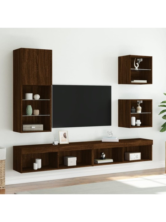 TV-kaappi LED-valoilla ruskea tammi 40,5x30x102 cm