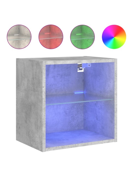 Yöpöytä LED-valoilla seinäkiinnitettävä betoninharmaa