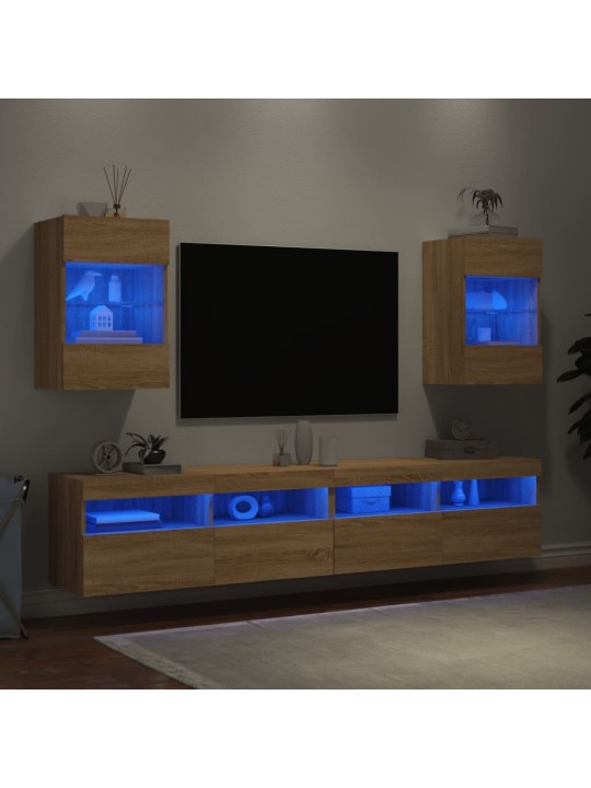 TV-seinäkaapit LED-valoilla 2 kpl Sonoma-tammi 40x30x60,5 cm