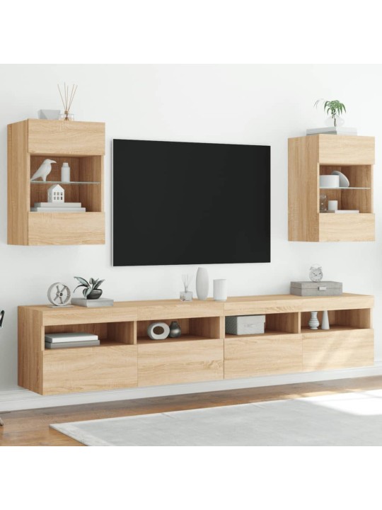 TV-seinäkaapit LED-valoilla 2 kpl Sonoma-tammi 40x30x60,5 cm