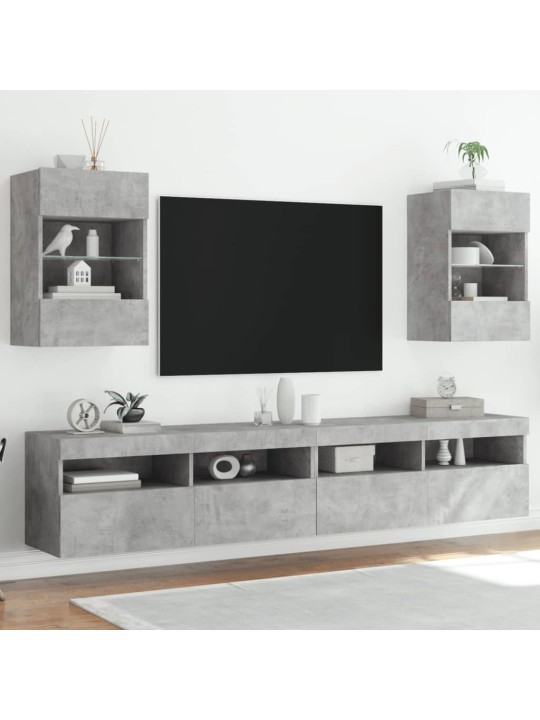 TV-seinäkaapit LED-valoilla 2 kpl betoninharmaa 40x30x60,5 cm