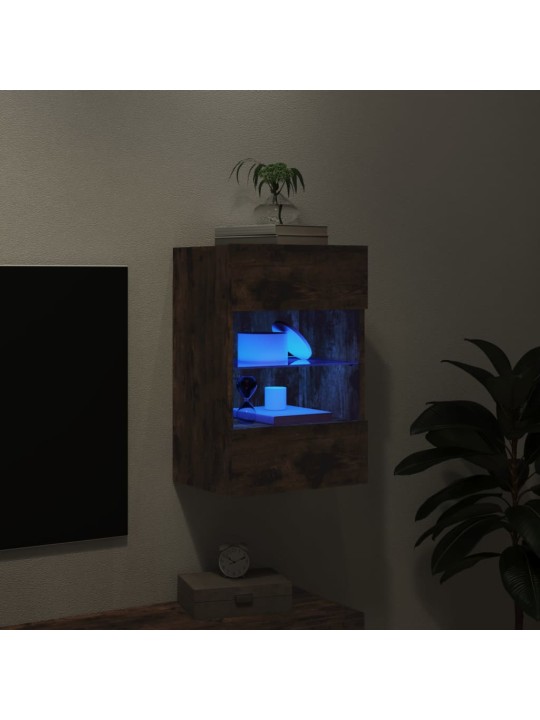 TV-seinäkaappi LED-valoilla savutammi 40x30x60,5 cm