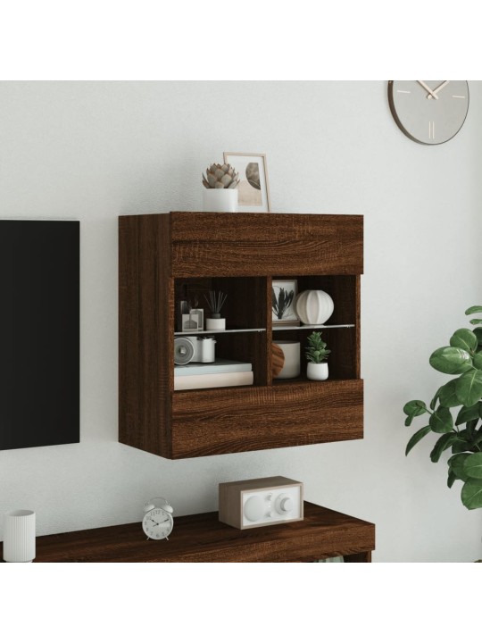 TV-seinäkaappi LED-valoilla ruskea tammi 58,5x30x60,5 cm